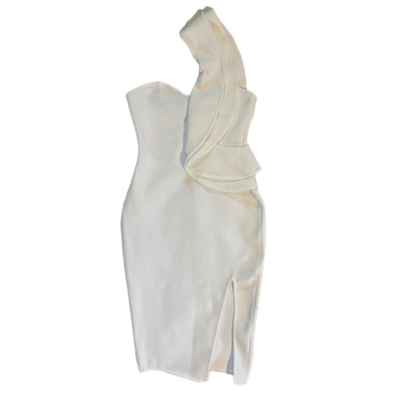 White Bodycon Ruffle One Shoulder Dress | SZ S - Picture 14 of 16